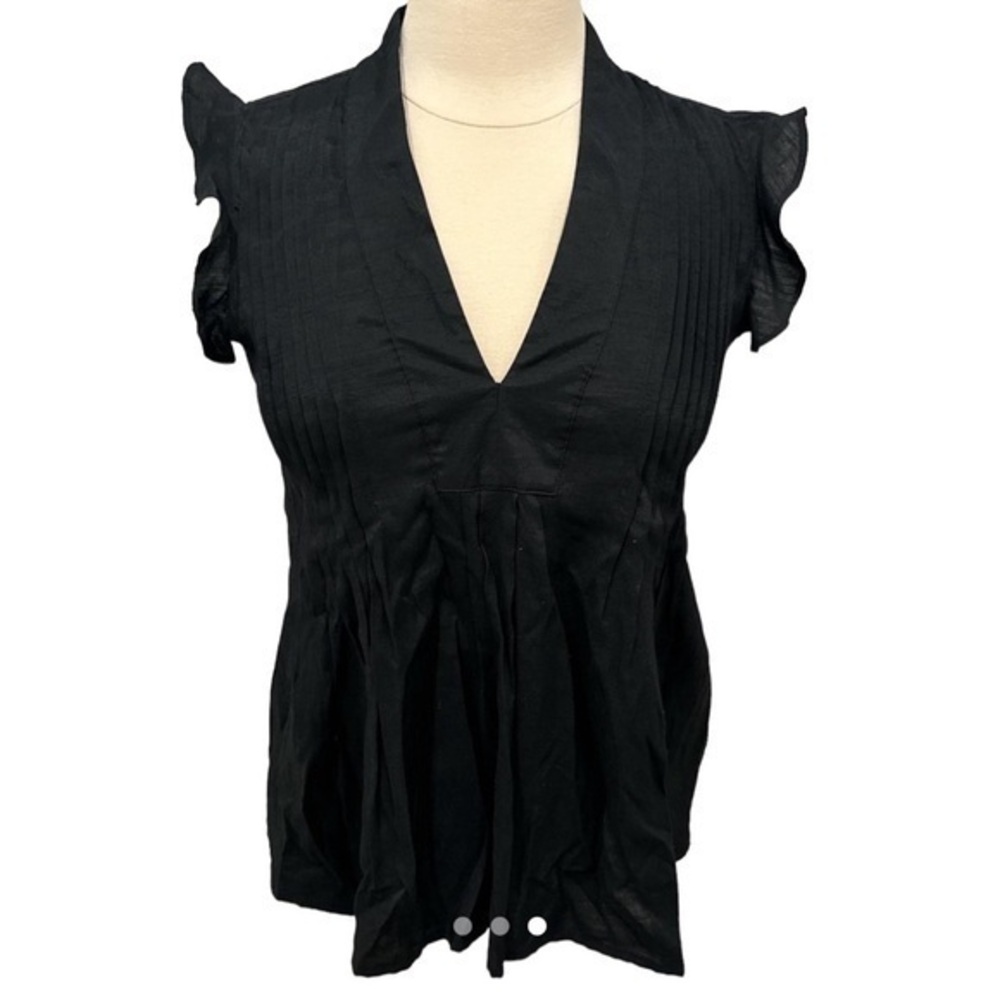 Women’s Pleated Cap Sleeve Ruffled Blouse Size M Staple Classic Y2K